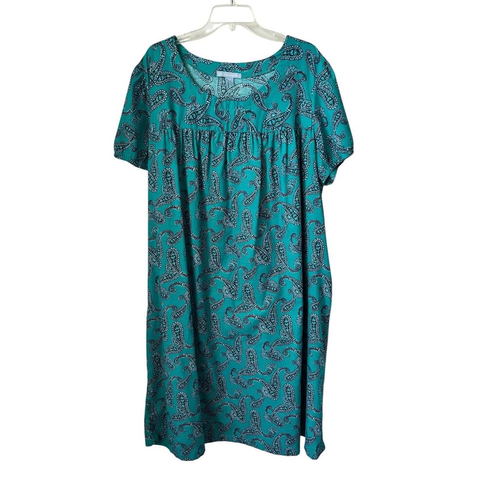 Only Necessities Paisley House Dress Muumuu Loungewear Nightgown Blue 1X 22/24